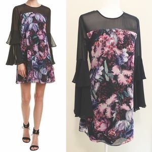 CeCe Tiered floral dress with bell sleeves